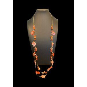 Orange Beaded Necklace Mother of Pearl Abalone -225